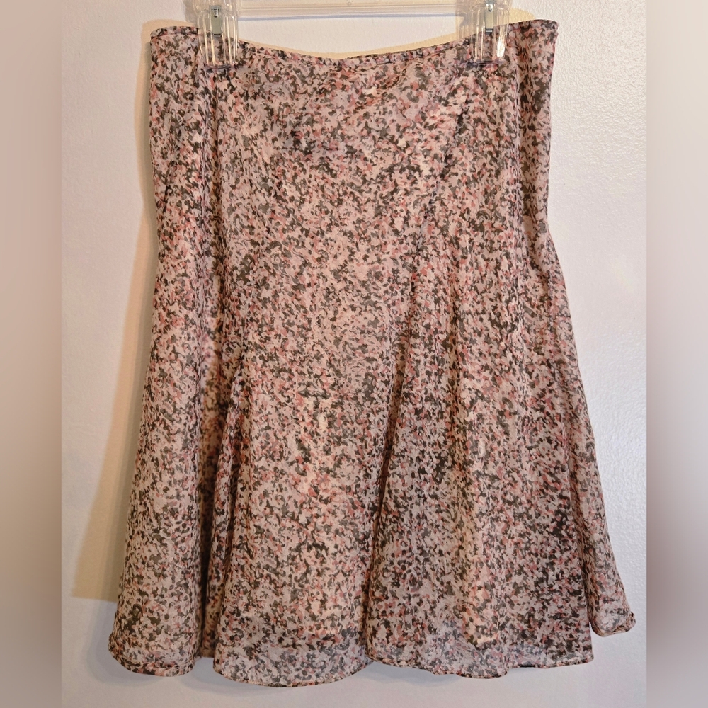 Calvin Klein Silk Cotton A-line Flowy Midi Skirt Abstract Floral Print